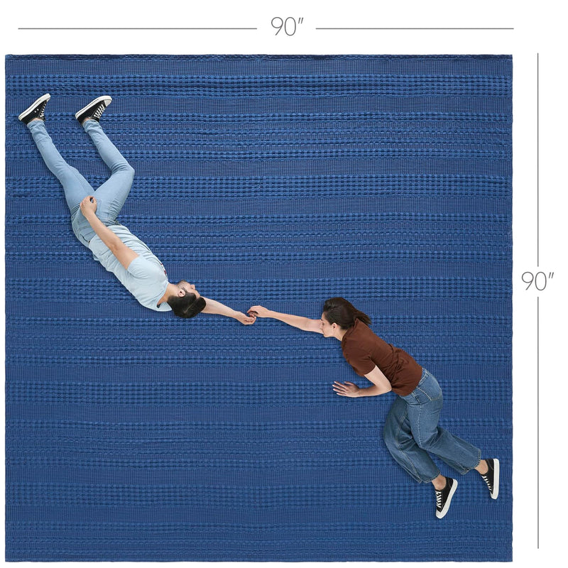 VHC Brands Waffle Weave Navy Blue Queen Blanket 90x90 - 100% Cotton, Lightweight & Breathable Cover for Bed, Couch, Sofa - Farmhouse Bedroom Decor