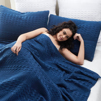 VHC Brands Waffle Weave Navy Blue Queen Blanket 90x90 - 100% Cotton, Lightweight & Breathable Cover for Bed, Couch, Sofa - Farmhouse Bedroom Decor