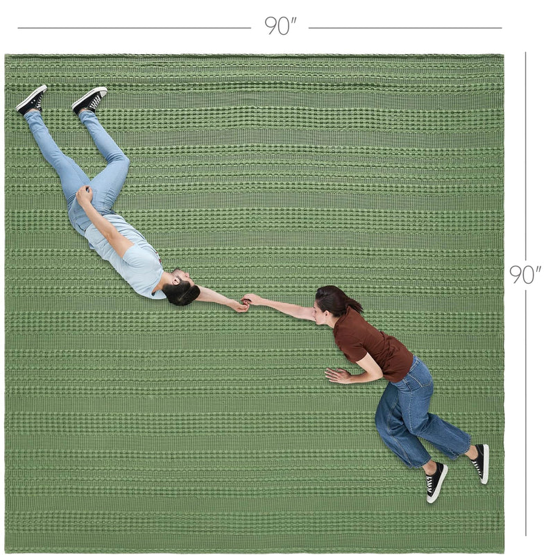 VHC Brands Waffle Weave Olive Green Queen Blanket 90x90 - 100% Cotton, Lightweight, for Bed, Couch, Sofa - Farmhouse & Boho Home Decor