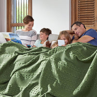 VHC Brands Waffle Weave Olive Green Queen Blanket 90x90 - 100% Cotton, Lightweight, for Bed, Couch, Sofa - Farmhouse & Boho Home Decor