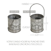 Votive Candle Holder w/ Punched Stars Band Black Zinc Iron 3.75x3.25x3.25 **BACKORDERED UNTIL MARCH 2025**