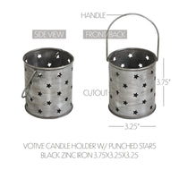 Votive Candle Holder w/ Punched Stars Black Zinc Iron 3.75x3.25x3.25 **BACKORDERED UNTIL MARCH 2025**