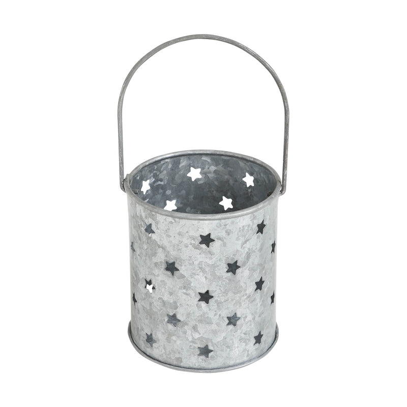 Votive Candle Holder w/ Punched Stars Galvanized 3.75x3.25x3.25 **BACKORDERED UNTIL MARCH 2025**