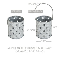 Votive Candle Holder w/ Punched Stars Galvanized 3.75x3.25x3.25 **BACKORDERED UNTIL MARCH 2025**