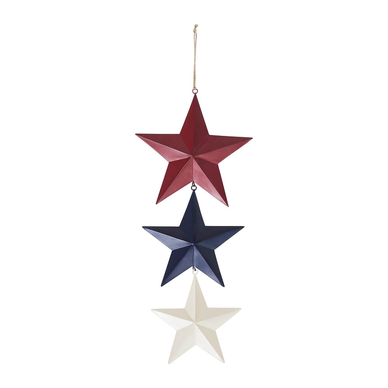 Painted Metal RWB Stars Wall Hanging w/ Jute Twine 20x8x1 **BACKORDERED UNTIL MARCH 2025**