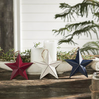 Painted Metal RWB Stars Ornament Set of 3 Colors 6x6x1