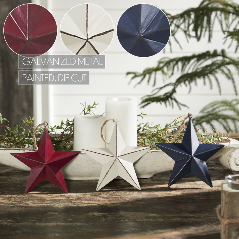 Painted Metal RWB Stars Ornament Set of 3 Colors 6x6x1 **BACKORDERED UNTIL MARCH 2025**