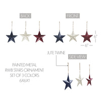 Painted Metal RWB Stars Ornament Set of 3 Colors 6x6x1 **BACKORDERED UNTIL MARCH 2025**