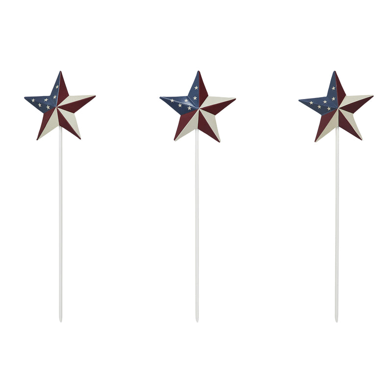 Painted Metal American Flag Theme Star on Pick Set of 3 12x3.5 **BACKORDERED UNTIL MARCH 2025**