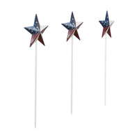 Painted Metal American Flag Theme Star on Pick Set of 3 12x3.5 **BACKORDERED UNTIL MARCH 2025**