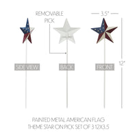 Painted Metal American Flag Theme Star on Pick Set of 3 12x3.5 **BACKORDERED UNTIL MARCH 2025**