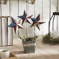 Painted Metal American Flag Theme Star on Pick Set of 3 12x5.5