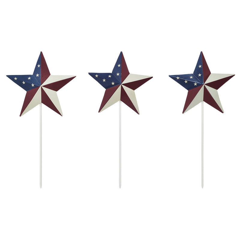 Painted Metal American Flag Theme Star on Pick Set of 3 12x5.5 **BACKORDERED UNTIL MARCH 2025**