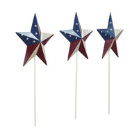 Painted Metal American Flag Theme Star on Pick Set of 3 12x5.5 **BACKORDERED UNTIL MARCH 2025**