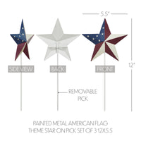 Painted Metal American Flag Theme Star on Pick Set of 3 12x5.5 **BACKORDERED UNTIL MARCH 2025**