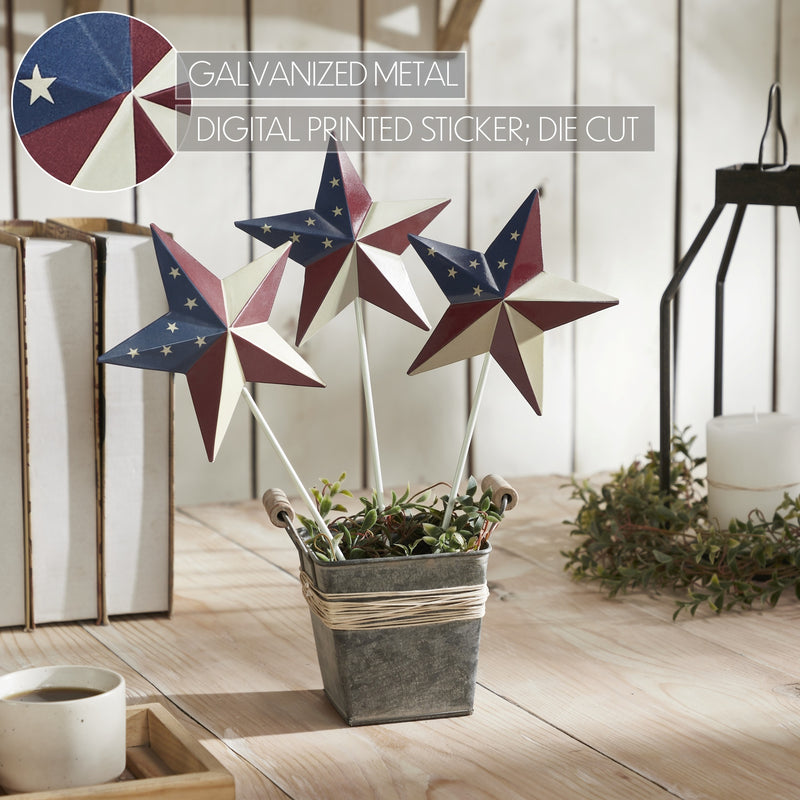 Painted Metal American Flag Theme Star on Pick Set of 3 12x5.5 **BACKORDERED UNTIL MARCH 2025**