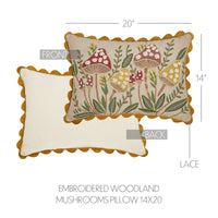 Embroidered Woodland Mushrooms Pillow 14x20