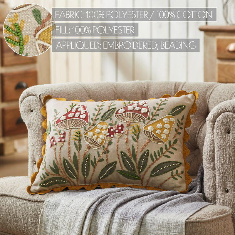 Embroidered Woodland Mushrooms Pillow 14x20