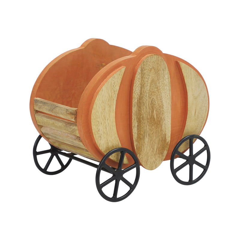 Wooden Pumpkin Carriage w/ Iron Wheels Decor 11x8x9.75 **BACKORDERED UNTIL JUNE 2025**