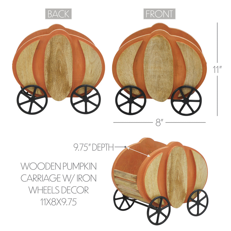 Wooden Pumpkin Carriage w/ Iron Wheels Decor 11x8x9.75 **BACKORDERED UNTIL JUNE 2025**