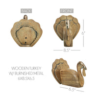 Wooden Turkey w/ Burnished Metal 6x8.5x6.5 **BACKORDERED UNTIL JUNE 2025**
