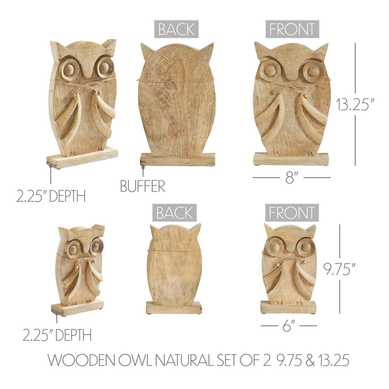Wooden Owl Natural Set of 2 - 9.75 and 13.25 inch **BACKORDERED UNTIL JUNE 2025**