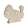 White Wash Wooden Harvest Leaf Carved Turkey 11.5x13.5x2.5