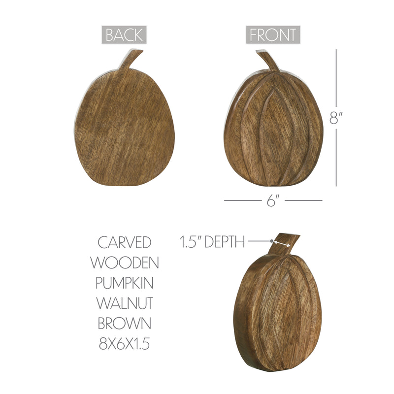 Carved Wooden Pumpkin Walnut Brown 8x6x1.5