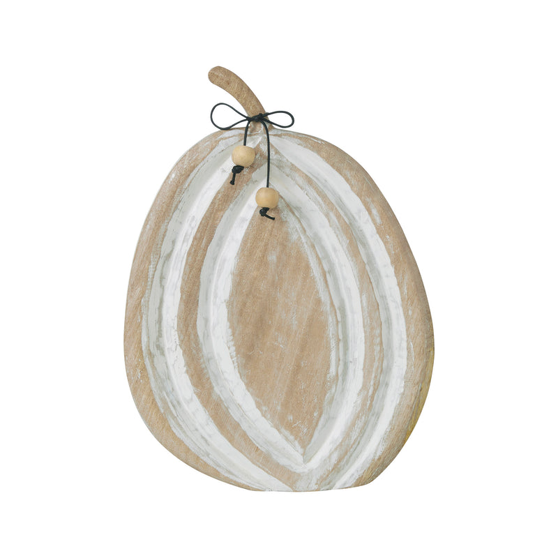 Carved Wooden Pumpkin Distressed White 12x8.75x1.5