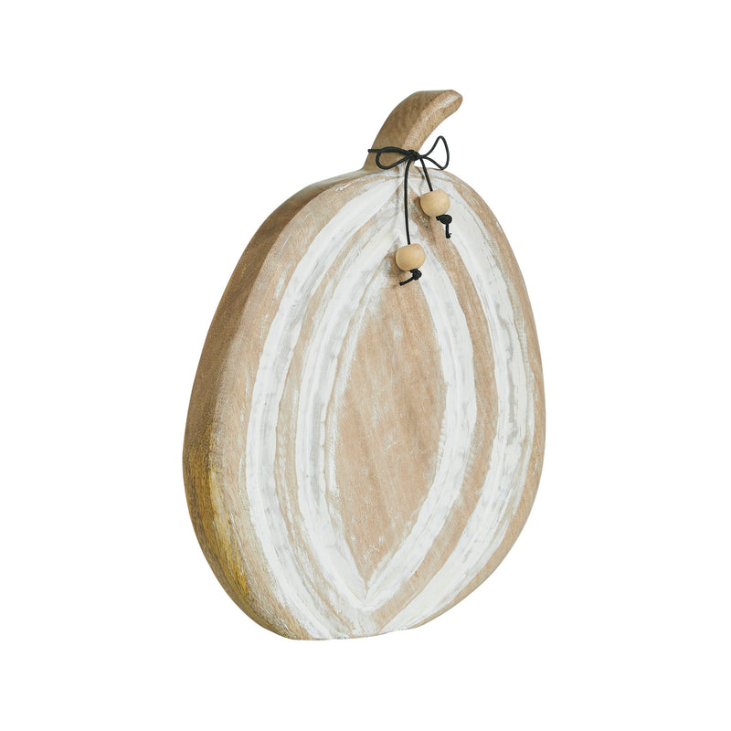Carved Wooden Pumpkin Distressed White 12x8.75x1.5