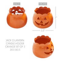 Jack-O-Lantern Candle Holder Orange Set of 3 - 3x3.5x3.5