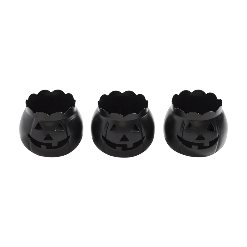 Jack-O-Lantern Candle Holder Black Set of 3 - 3x3.5x3.5