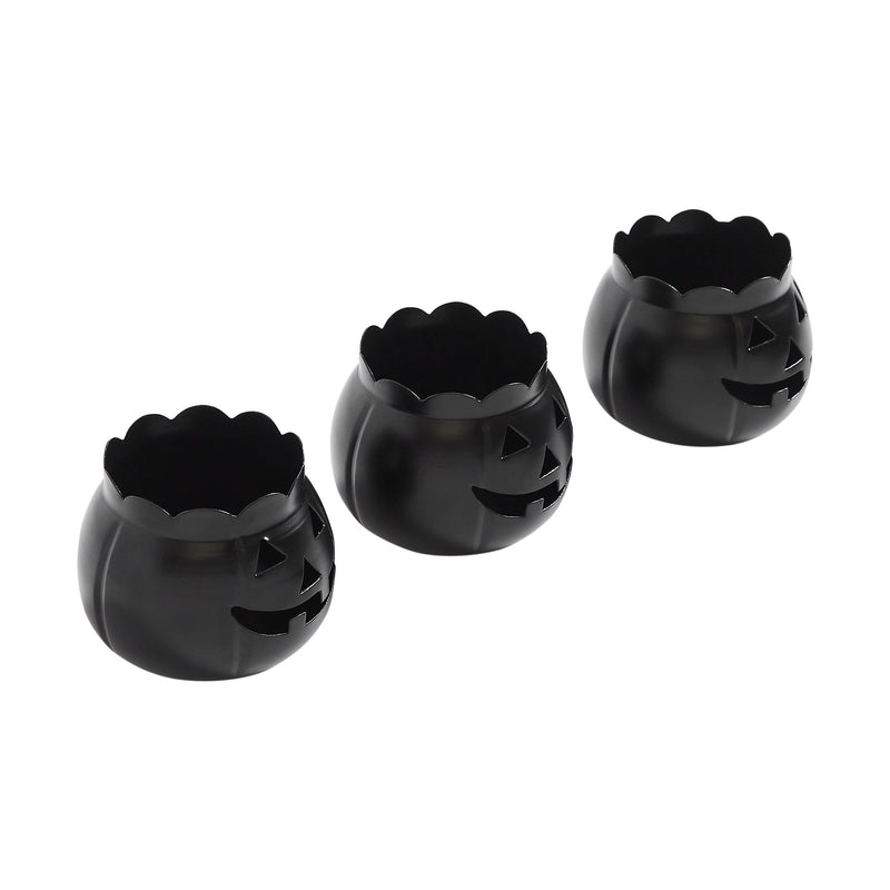 Jack-O-Lantern Candle Holder Black Set of 3 - 3x3.5x3.5