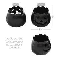 Jack-O-Lantern Candle Holder Black Set of 3 - 3x3.5x3.5