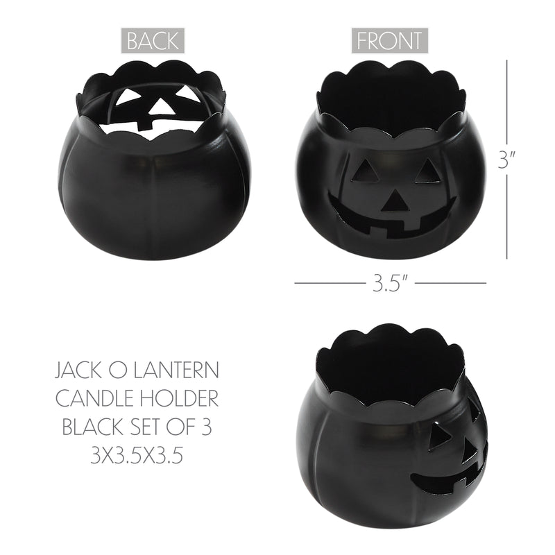 Jack-O-Lantern Candle Holder Black Set of 3 - 3x3.5x3.5