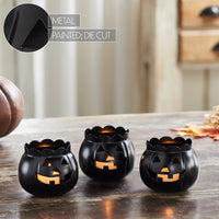 Jack-O-Lantern Candle Holder Black Set of 3 - 3x3.5x3.5