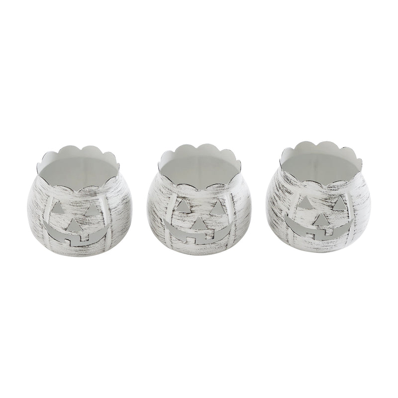 Jack-O-Lantern Candle Holder Antique White Set of 3 - 3x3.5x3.5