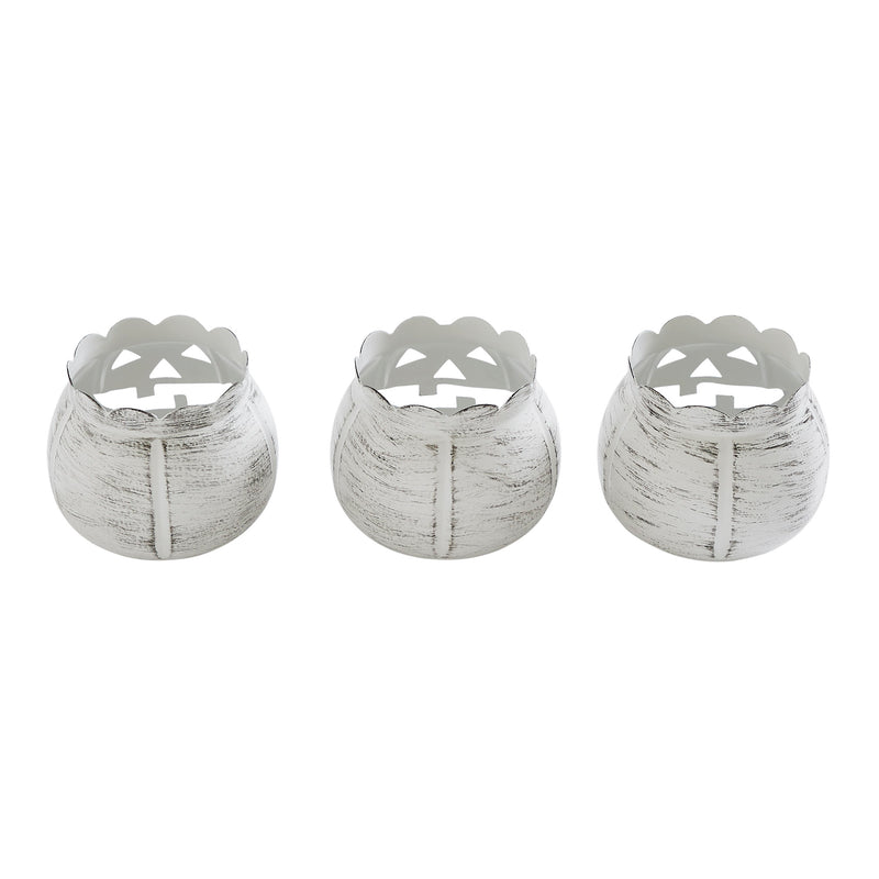 Jack-O-Lantern Candle Holder Antique White Set of 3 - 3x3.5x3.5