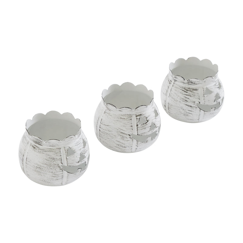Jack-O-Lantern Candle Holder Antique White Set of 3 - 3x3.5x3.5