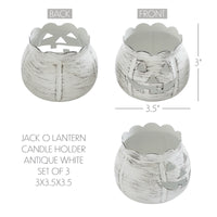 Jack-O-Lantern Candle Holder Antique White Set of 3 - 3x3.5x3.5