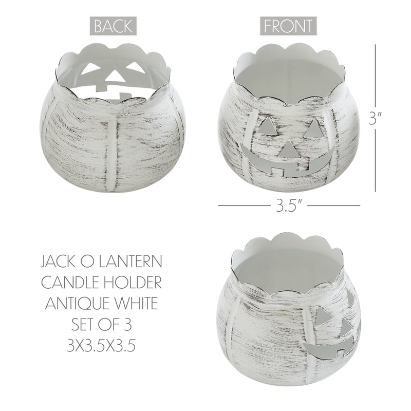 Jack-O-Lantern Candle Holder Antique White Set of 3 - 3x3.5x3.5