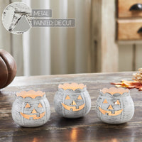 Jack-O-Lantern Candle Holder Antique White Set of 3 - 3x3.5x3.5