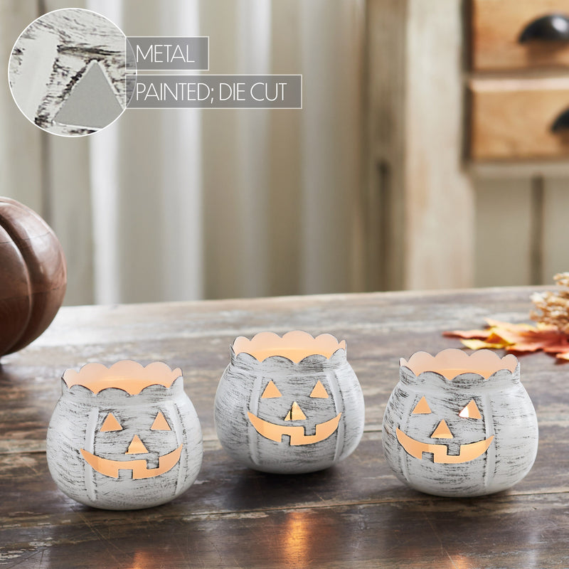 Jack-O-Lantern Candle Holder Antique White Set of 3 - 3x3.5x3.5