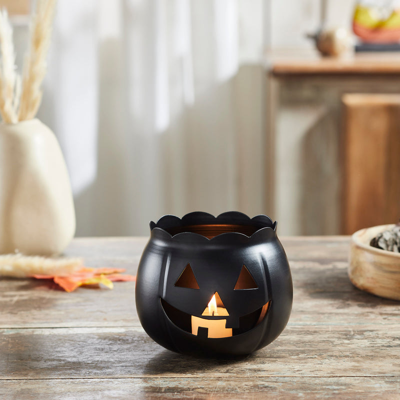 Jack-O-Lantern Candle Holder Black 4.25x5.25x5.25 **BACKORDERED UNTIL AUGUST 2025**