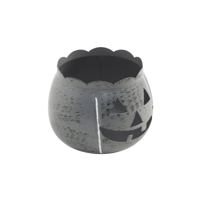 Jack-O-Lantern Candle Holder Antique Grey 4.25x5.25x5.25 **BACKORDERED UNTIL AUGUST 2025**