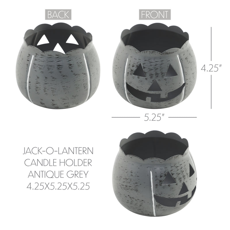 Jack-O-Lantern Candle Holder Antique Grey 4.25x5.25x5.25 **BACKORDERED UNTIL AUGUST 2025**