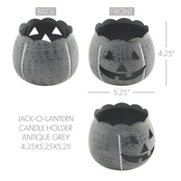 Jack-O-Lantern Candle Holder Antique Grey 4.25x5.25x5.25 **BACKORDERED UNTIL AUGUST 2025**