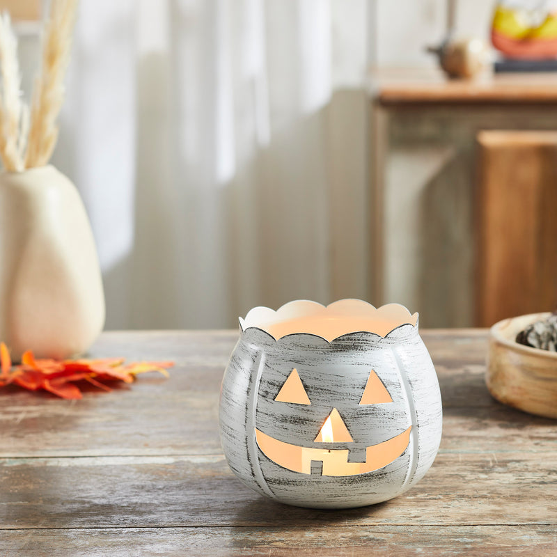 Jack-O-Lantern Candle Holder Antique White 4.25x5.25x5.25 **BACKORDERED UNTIL AUGUST 2025**