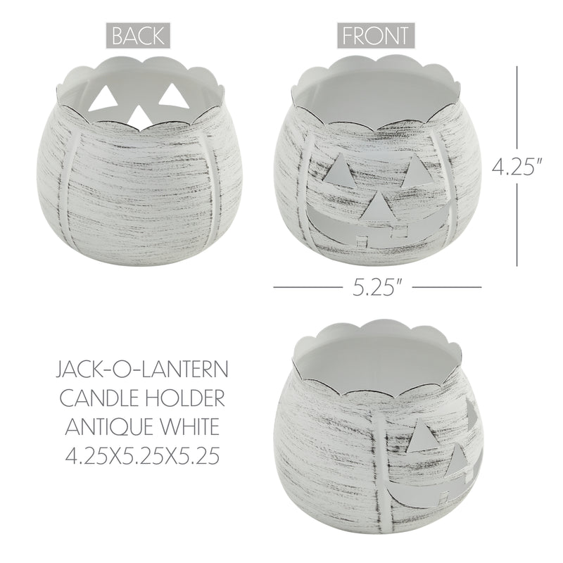 Jack-O-Lantern Candle Holder Antique White 4.25x5.25x5.25 **BACKORDERED UNTIL AUGUST 2025**