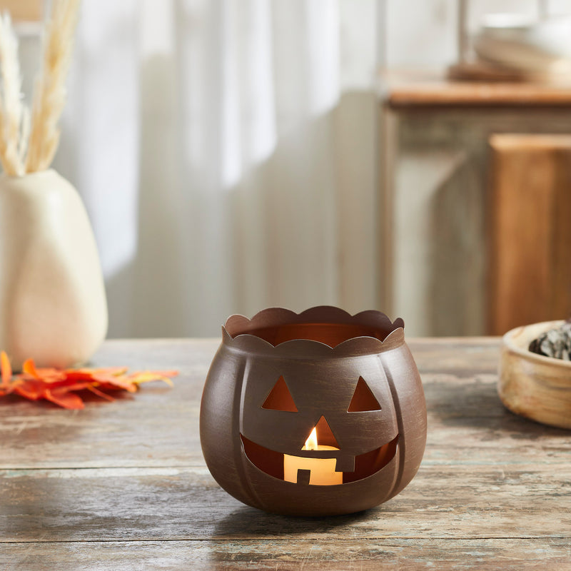 Jack-O-Lantern Candle Holder Bronze 4.25x5.25x5.25 **BACKORDERED UNTIL AUGUST 2025**